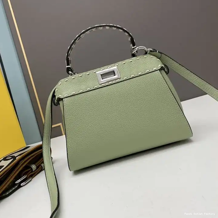 Vintage HOT Iconic Calf Leather Green Stitching Mini In Peekaboo Bag Fendi 0604